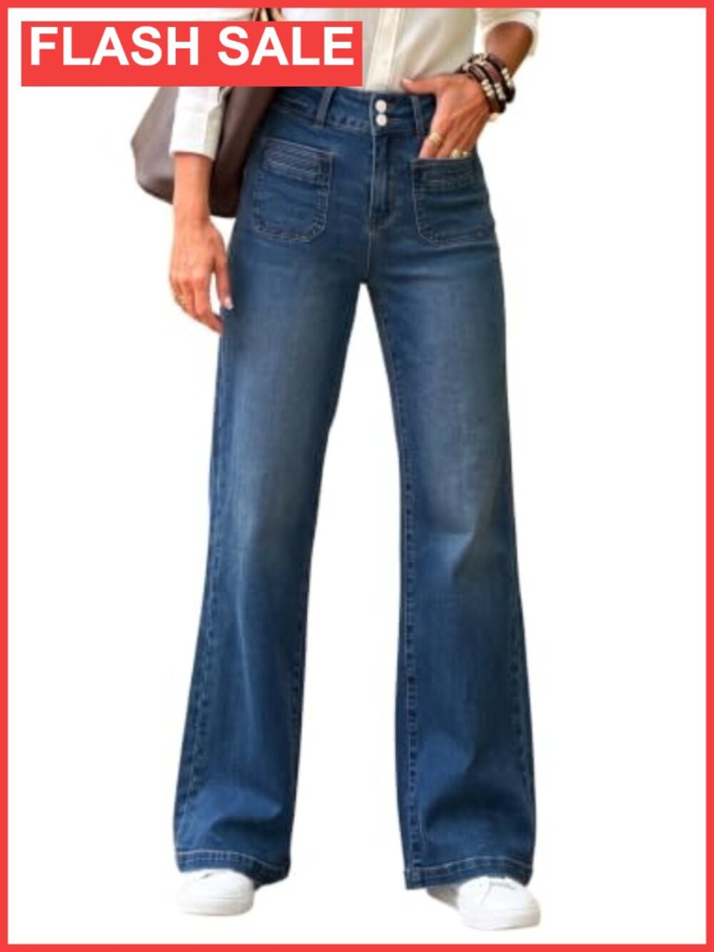 High Waisted Wide Leg Jeans with Tummy Control Stretch Denim Pants